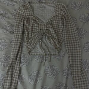 Hollister White & Tan Checkered Crop Top